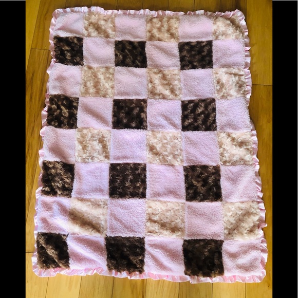 Cocalo Pink Brown Chenille Polka Dot Baby Blanket Reversible Girls